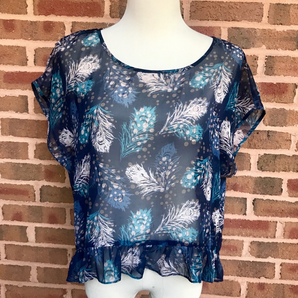 ⭐️Forever21 Top Sheer HiLo Feathers Polka Dot MED